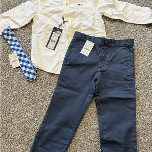 Vineyard Vines White Button up with JCrew Blue dress pants and JCrew tie.